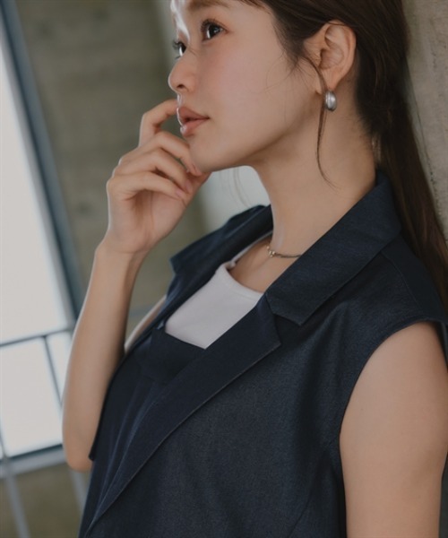 Petitjo(プッチージョ)の「小さいサイズ 麻調シリーズ ノースリーブジャケット 低身長さん・小柄女性(カバーオール・レディース・ブルー/グレー/ベージュ・PL/PM/PS/PSS)」の6枚目の写真