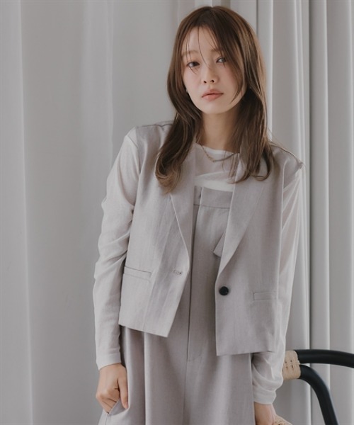 Petitjo(プッチージョ)の「小さいサイズ 麻調シリーズ ノースリーブジャケット 低身長さん・小柄女性(カバーオール・レディース・ブルー/グレー/ベージュ・PL/PM/PS/PSS)」の10枚目の写真