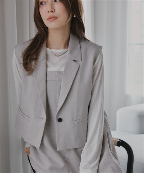 Petitjo(プッチージョ)の「小さいサイズ 麻調シリーズ ノースリーブジャケット 低身長さん・小柄女性(カバーオール・レディース・ブルー/グレー/ベージュ・PL/PM/PS/PSS)」の12枚目の写真