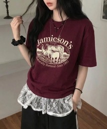 カレッジロゴアニマルプリントオーバーサイズTシャツ