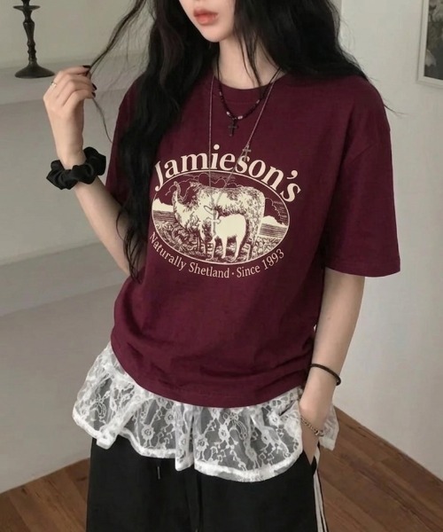 Teem Store(チームストア)の「カレッジロゴアニマルプリントオーバーサイズTシャツ(Tシャツ/カットソー・レディース・グリーン/ホワイト/ブラック/ワイン/ピンク・F)」の5枚目の写真