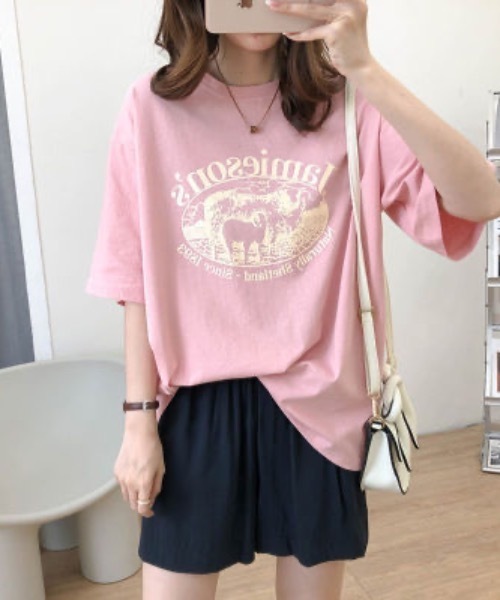 Teem Store(チームストア)の「カレッジロゴアニマルプリントオーバーサイズTシャツ(Tシャツ/カットソー・レディース・グリーン/ホワイト/ブラック/ワイン/ピンク・F)」の11枚目の写真