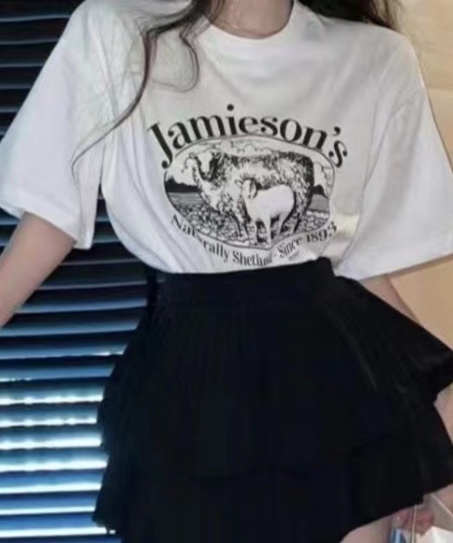Teem Store(チームストア)の「カレッジロゴアニマルプリントオーバーサイズTシャツ(Tシャツ/カットソー・レディース・グリーン/ホワイト/ブラック/ワイン/ピンク・F)」の6枚目の写真
