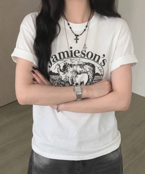 Teem Store(チームストア)の「カレッジロゴアニマルプリントオーバーサイズTシャツ(Tシャツ/カットソー・レディース・グリーン/ホワイト/ブラック/ワイン/ピンク・F)」の17枚目の写真