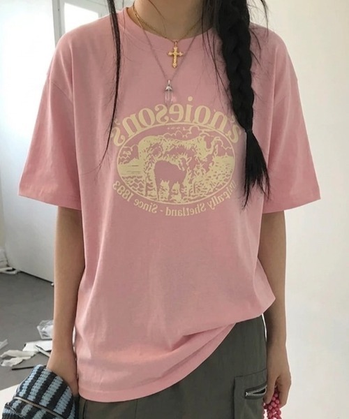 Teem Store(チームストア)の「カレッジロゴアニマルプリントオーバーサイズTシャツ(Tシャツ/カットソー・レディース・グリーン/ホワイト/ブラック/ワイン/ピンク・F)」の18枚目の写真