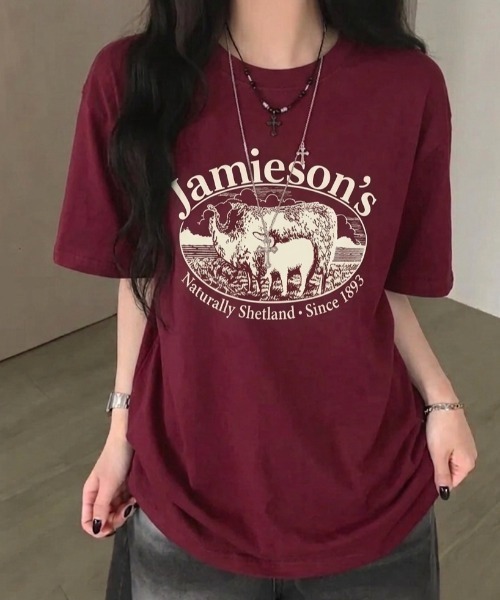 Teem Store(チームストア)の「カレッジロゴアニマルプリントオーバーサイズTシャツ(Tシャツ/カットソー・レディース・グリーン/ホワイト/ブラック/ワイン/ピンク・F)」の21枚目の写真