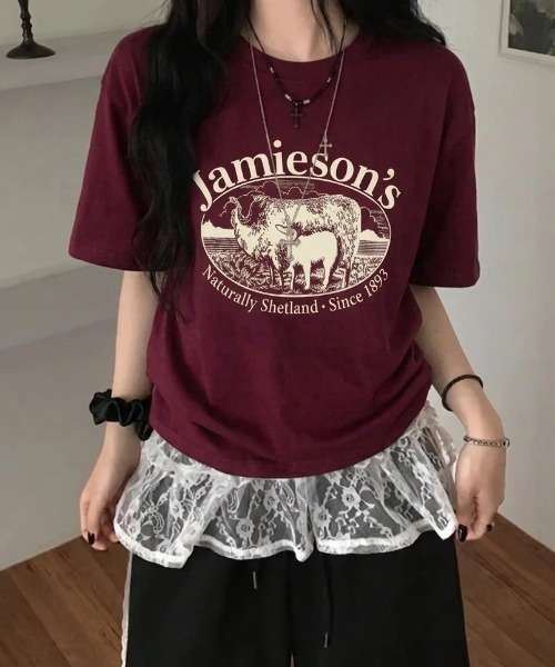Teem Store(チームストア)の「カレッジロゴアニマルプリントオーバーサイズTシャツ(Tシャツ/カットソー・レディース・グリーン/ホワイト/ブラック/ワイン/ピンク・F)」の22枚目の写真