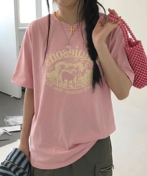 Teem Store(チームストア)の「カレッジロゴアニマルプリントオーバーサイズTシャツ(Tシャツ/カットソー・レディース・グリーン/ホワイト/ブラック/ワイン/ピンク・F)」の19枚目の写真