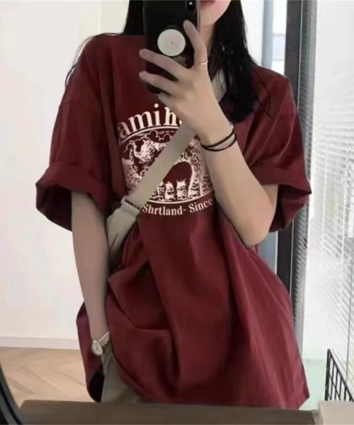Teem Store(チームストア)の「カレッジロゴアニマルプリントオーバーサイズTシャツ(Tシャツ/カットソー・レディース・グリーン/ホワイト/ブラック/ワイン/ピンク・F)」の20枚目の写真