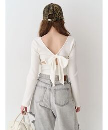 EVRIS | 【パッド付】2WAYバックリボンスクエアネックリブトップス(Tシャツ/カットソー)