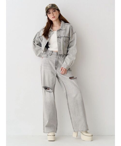 EVRIS（エヴリス）の「【パッド付】2WAYバックリボンスクエアネックリブトップス（Tシャツ/カットソー・レディース・グレー/ブラック/ホワイト/ピンク・FREE）」の5枚目の写真