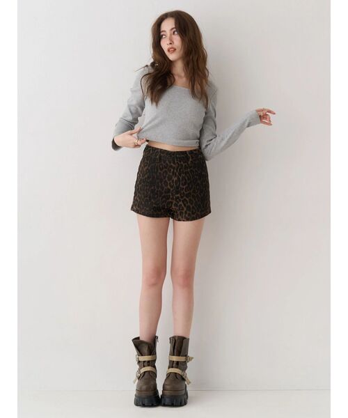 EVRIS（エヴリス）の「【パッド付】2WAYバックリボンスクエアネックリブトップス（Tシャツ/カットソー・レディース・グレー/ブラック/ホワイト/ピンク・FREE）」の11枚目の写真