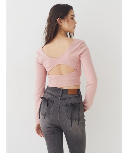 EVRIS（エヴリス）の「【パッド付】2WAYバックリボンスクエアネックリブトップス（Tシャツ/カットソー・レディース・グレー/ブラック/ホワイト/ピンク・FREE）」の15枚目の写真