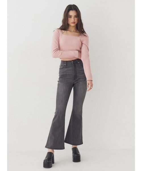 EVRIS（エヴリス）の「【パッド付】2WAYバックリボンスクエアネックリブトップス（Tシャツ/カットソー・レディース・グレー/ブラック/ホワイト/ピンク・FREE）」の18枚目の写真