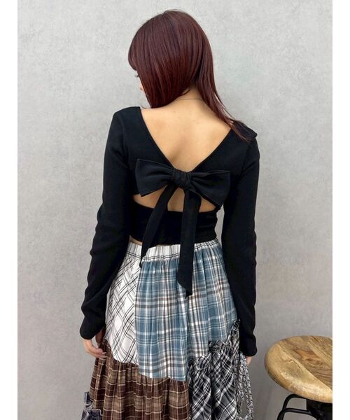 EVRIS(エヴリス)の「【パッド付】2WAYバックリボンスクエアネックリブトップス 春服(Tシャツ/カットソー・レディース・グレー/ブラック/ホワイト/ピンク・FREE)」の21枚目の写真