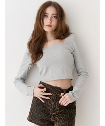 EVRIS（エヴリス）の「【パッド付】2WAYバックリボンスクエアネックリブトップス（Tシャツ/カットソー）」