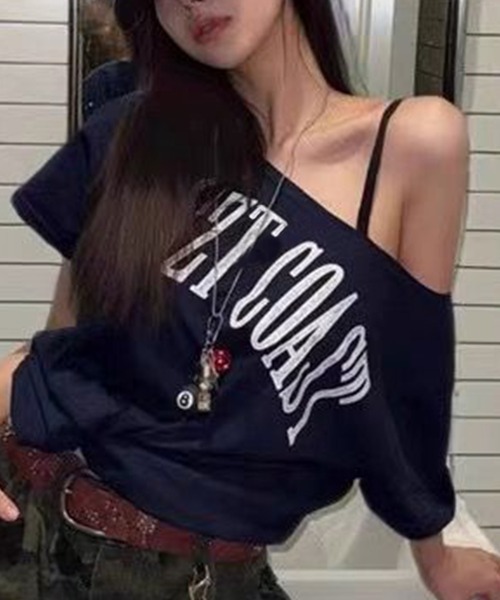 Logoprint One‑Shoulder половинчатая футболка с принтом