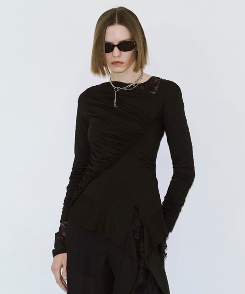 JOSE MOON（ジョゼムーン）の「LACE LONGSLEEVE TOP/レースロングスリーブトップス（Tシャツ/カットソー・レディース・ブラック/ホワイト・FREE）」の12枚目の写真