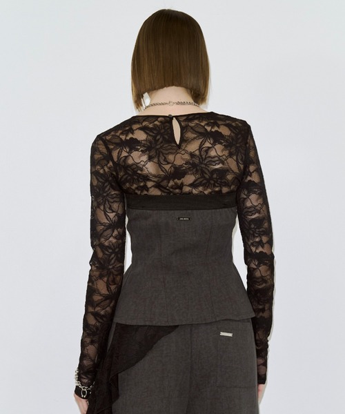 JOSE MOON（ジョゼムーン）の「LACE LONGSLEEVE TOP/レースロングスリーブトップス（Tシャツ/カットソー・レディース・ブラック/ホワイト・FREE）」の5枚目の写真