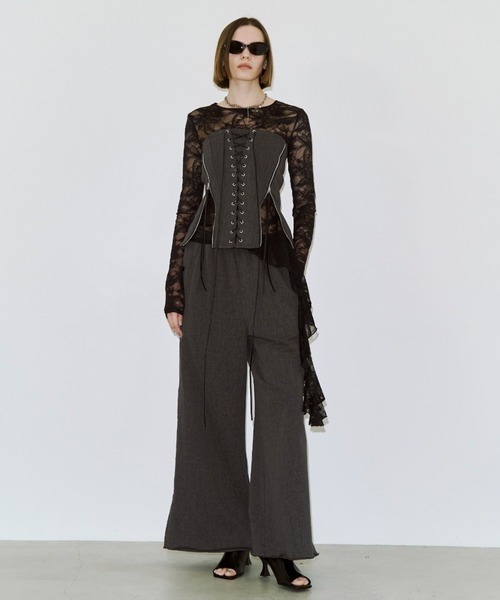 JOSE MOON（ジョゼムーン）の「LACE LONGSLEEVE TOP/レースロングスリーブトップス（Tシャツ/カットソー・レディース・ブラック/ホワイト・FREE）」の6枚目の写真