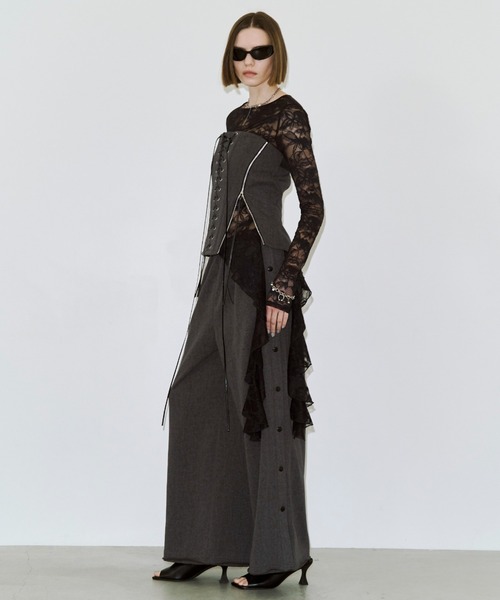 JOSE MOON（ジョゼムーン）の「LACE LONGSLEEVE TOP/レースロングスリーブトップス（Tシャツ/カットソー・レディース・ブラック/ホワイト・FREE）」の7枚目の写真