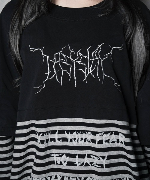 LAZYSLAY（レイジースレイ）の「レイヤープリントロンT（Tシャツ/カットソー・レディース・グレー/ブラック・FREE）」の3枚目の写真