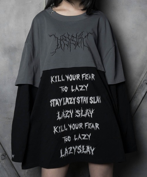 LAZYSLAY（レイジースレイ）の「レイヤープリントロンT（Tシャツ/カットソー・レディース・グレー/ブラック・FREE）」の10枚目の写真