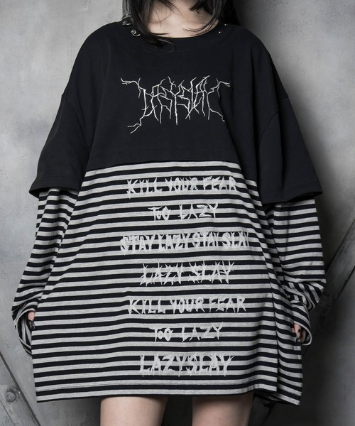 LAZYSLAY（レイジースレイ）の「レイヤープリントロンT（Tシャツ/カットソー・レディース・グレー/ブラック・FREE）」の4枚目の写真
