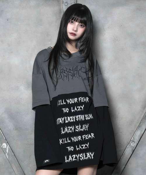 LAZYSLAY（レイジースレイ）の「レイヤープリントロンT（Tシャツ/カットソー・レディース・グレー/ブラック・FREE）」の15枚目の写真