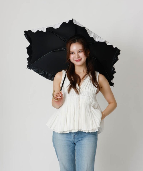 dazzlin（ダズリン）の「【dazzlin(ダズリン)】無地アーチフリル晴雨兼用傘（折りたたみ傘）（折りたたみ傘・レディース・ホワイト/スモークピンク/ブラック/ミント・FREE）」の15枚目の写真