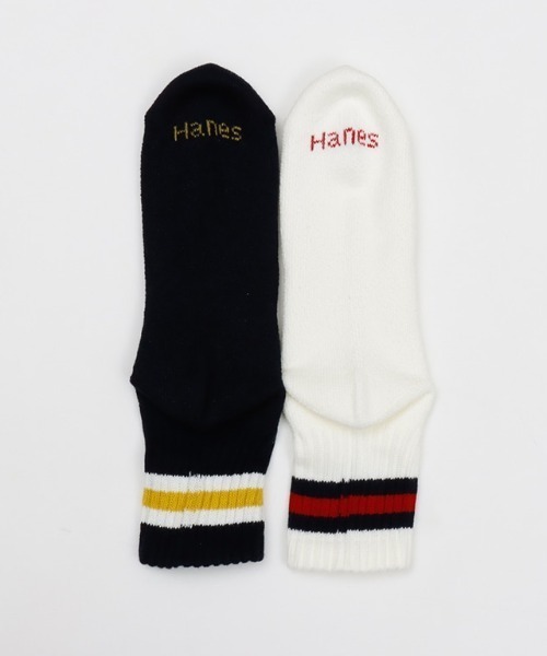 HANES(ヘインズ)の「Hanes(ヘインズ)フルパイル クォーターレングス ラインソックス 2足組/メンズ リブソックス(ソックス/靴下・メンズ・ホワイト×ネイビー・M)」の8枚目の写真