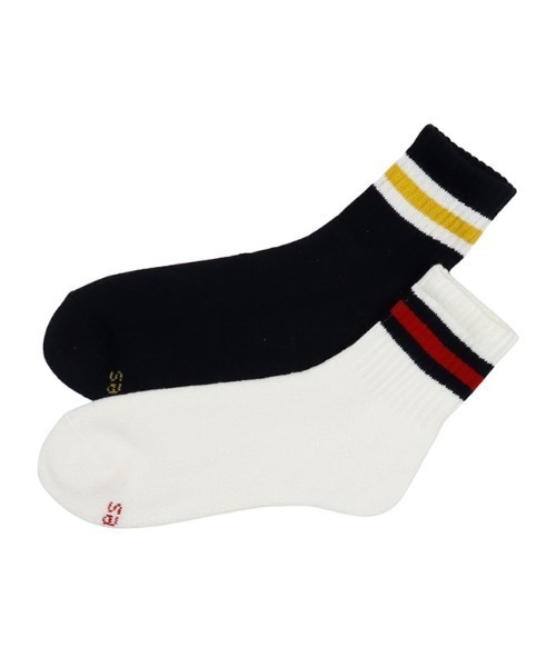 HANES(ヘインズ)の「Hanes(ヘインズ)フルパイル クォーターレングス ラインソックス 2足組/メンズ リブソックス(ソックス/靴下・メンズ・ホワイト×ネイビー・M)」の5枚目の写真