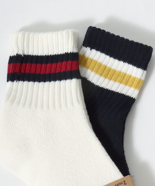 HANES(ヘインズ)の「Hanes(ヘインズ)フルパイル クォーターレングス ラインソックス 2足組/メンズ リブソックス(ソックス/靴下・メンズ・ホワイト×ネイビー・M)」の7枚目の写真