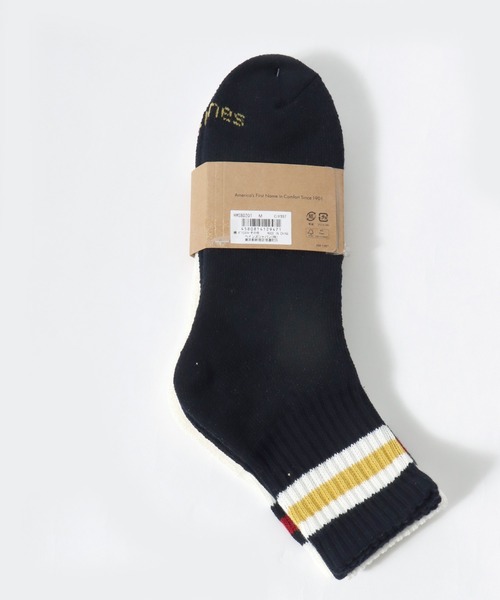 HANES(ヘインズ)の「Hanes(ヘインズ)フルパイル クォーターレングス ラインソックス 2足組/メンズ リブソックス(ソックス/靴下・メンズ・ホワイト×ネイビー・M)」の4枚目の写真