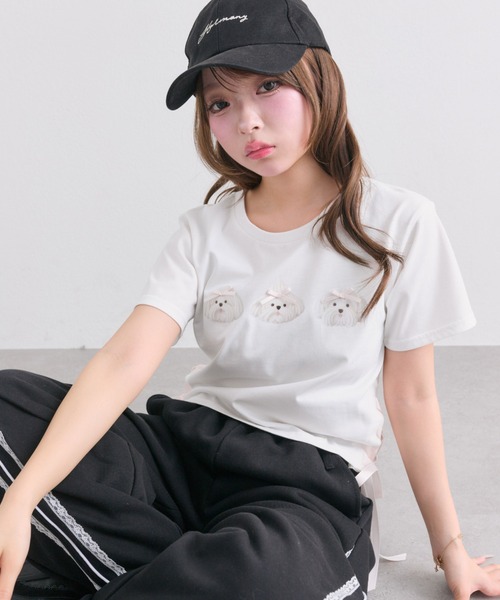 OLIVE des OLIVE(オリーブデオリーブ)の「Sastinable レースアップTシャツ(Tシャツ/カットソー・レディース・オフホワイト/ブラック/ピンク・FREE)」の2枚目の写真