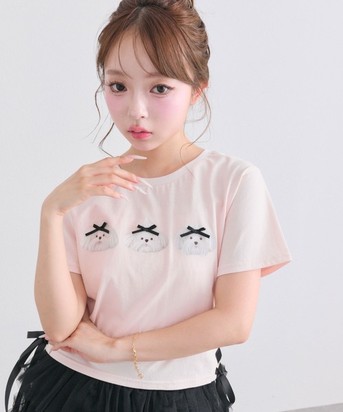 OLIVE des OLIVE(オリーブデオリーブ)の「Sastinable レースアップTシャツ(Tシャツ/カットソー・レディース・オフホワイト/ブラック/ピンク・FREE)」の3枚目の写真
