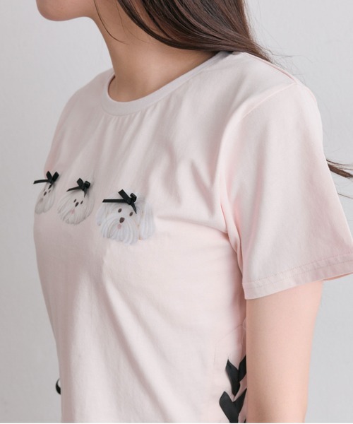 OLIVE des OLIVE(オリーブデオリーブ)の「Sastinable レースアップTシャツ(Tシャツ/カットソー・レディース・オフホワイト/ブラック/ピンク・FREE)」の10枚目の写真