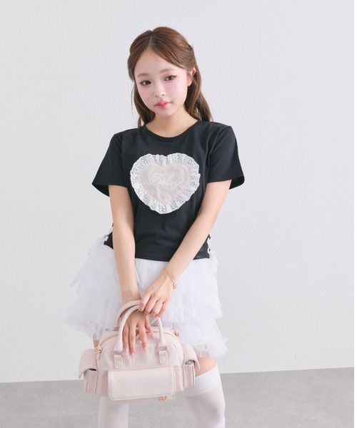 OLIVE des OLIVE(オリーブデオリーブ)の「Sastinable レースアップTシャツ(Tシャツ/カットソー・レディース・オフホワイト/ブラック/ピンク・FREE)」の22枚目の写真