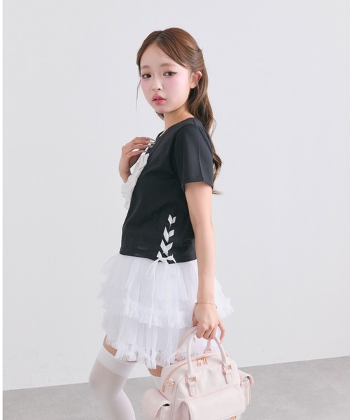 OLIVE des OLIVE(オリーブデオリーブ)の「Sastinable レースアップTシャツ(Tシャツ/カットソー・レディース・オフホワイト/ブラック/ピンク・FREE)」の21枚目の写真
