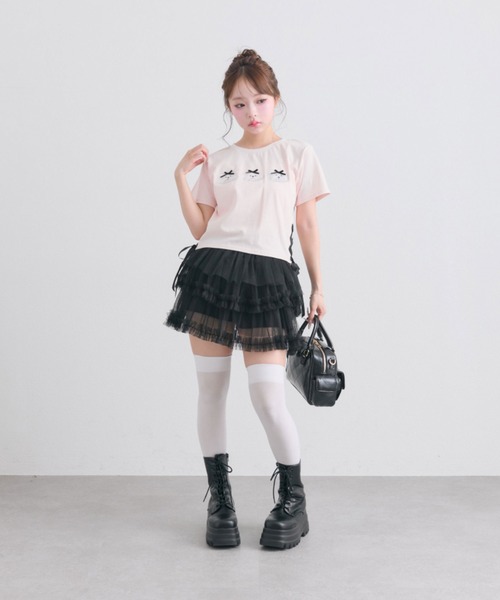 OLIVE des OLIVE(オリーブデオリーブ)の「Sastinable レースアップTシャツ(Tシャツ/カットソー・レディース・オフホワイト/ブラック/ピンク・FREE)」の18枚目の写真