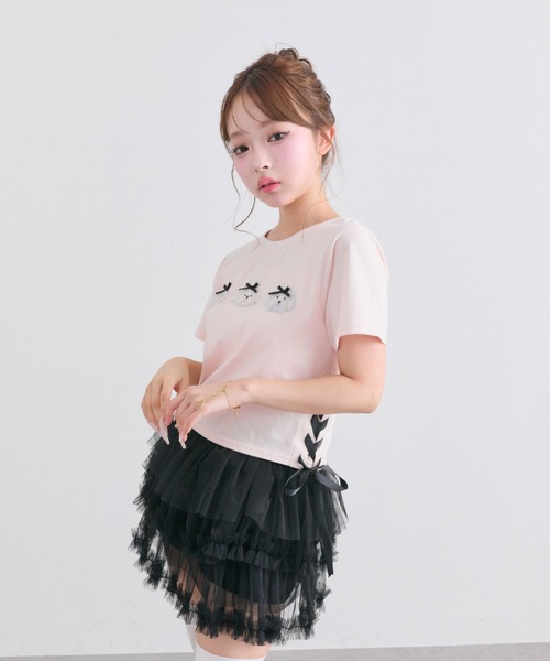 OLIVE des OLIVE(オリーブデオリーブ)の「Sastinable レースアップTシャツ(Tシャツ/カットソー・レディース・オフホワイト/ブラック/ピンク・FREE)」の14枚目の写真