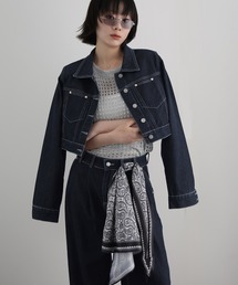 スカーフ付きデニムセットアップ×透かし編みニット【セット販売】