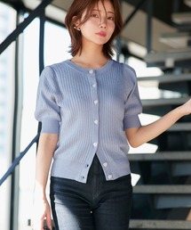 洗える/ストレッチ ｜ 2WAY ラメ RIB パフカーデ ｜ カーディガン・ニットカーディガン・トップス・ニットトップス・リブニット・サマーニット・シアートップス