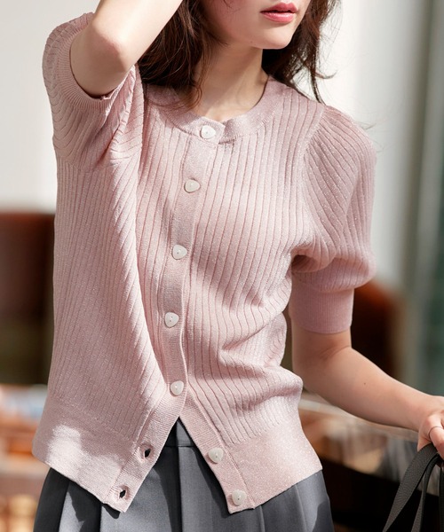 RUIRUE BOUTIQUE(ルイルエブティック)の「洗える/ストレッチ | 2WAY ラメ RIB パフカーデ | カーディガン・ニットカーディガン・トップス・ニットトップス・リブニット・サマーニット・シアートップス(カーディガン/ボレロ・レディース・グレー系1/ホワイト/ブルー系1/ピンク系1/ブラック・M/L)」の7枚目の写真