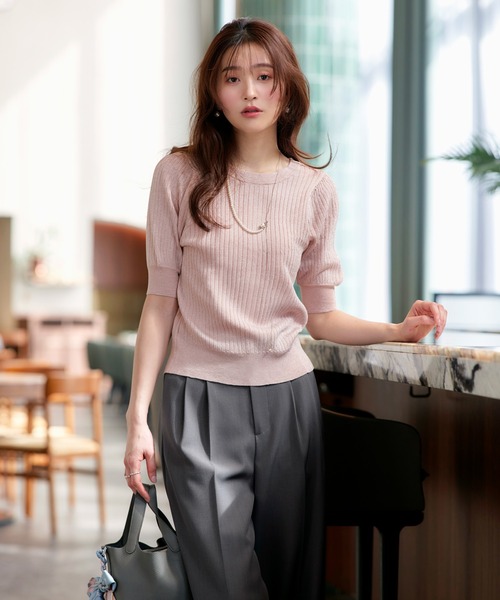 RUIRUE BOUTIQUE(ルイルエブティック)の「洗える/ストレッチ | 2WAY ラメ RIB パフカーデ | カーディガン・ニットカーディガン・トップス・ニットトップス・リブニット・サマーニット・シアートップス(カーディガン/ボレロ・レディース・グレー系1/ホワイト/ブルー系1/ピンク系1/ブラック・M/L)」の9枚目の写真