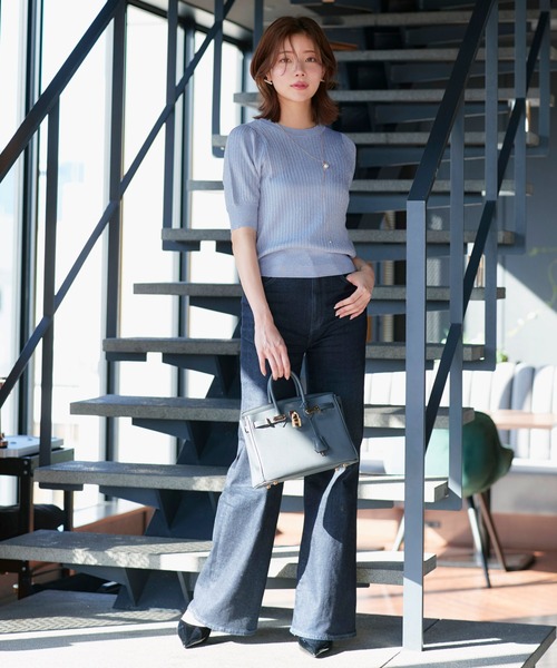RUIRUE BOUTIQUE(ルイルエブティック)の「洗える/ストレッチ | 2WAY ラメ RIB パフカーデ | カーディガン・ニットカーディガン・トップス・ニットトップス・リブニット・サマーニット・シアートップス(カーディガン/ボレロ・レディース・グレー系1/ホワイト/ブルー系1/ピンク系1/ブラック・M/L)」の10枚目の写真