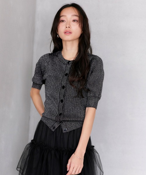 RUIRUE BOUTIQUE(ルイルエブティック)の「洗える/ストレッチ | 2WAY ラメ RIB パフカーデ | カーディガン・ニットカーディガン・トップス・ニットトップス・リブニット・サマーニット・シアートップス(カーディガン/ボレロ・レディース・グレー系1/ホワイト/ブルー系1/ピンク系1/ブラック・M/L)」の13枚目の写真