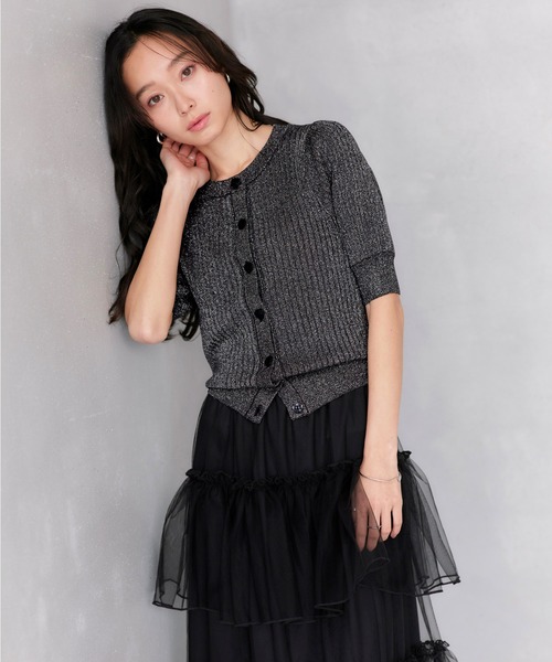 RUIRUE BOUTIQUE(ルイルエブティック)の「洗える/ストレッチ | 2WAY ラメ RIB パフカーデ | カーディガン・ニットカーディガン・トップス・ニットトップス・リブニット・サマーニット・シアートップス(カーディガン/ボレロ・レディース・グレー系1/ホワイト/ブルー系1/ピンク系1/ブラック・M/L)」の16枚目の写真