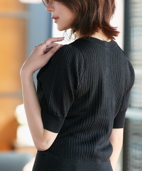 RUIRUE BOUTIQUE(ルイルエブティック)の「洗える/ストレッチ | 2WAY ラメ RIB パフカーデ | カーディガン・ニットカーディガン・トップス・ニットトップス・リブニット・サマーニット・シアートップス(カーディガン/ボレロ・レディース・グレー系1/ホワイト/ブルー系1/ピンク系1/ブラック・M/L)」の21枚目の写真