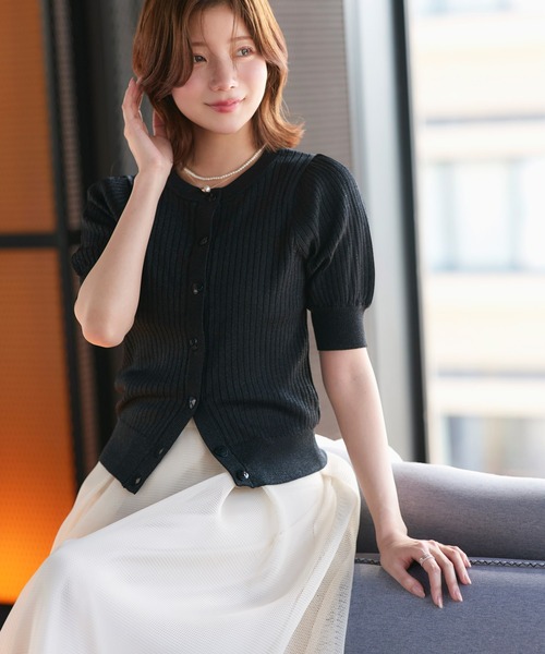 RUIRUE BOUTIQUE(ルイルエブティック)の「洗える/ストレッチ | 2WAY ラメ RIB パフカーデ | カーディガン・ニットカーディガン・トップス・ニットトップス・リブニット・サマーニット・シアートップス(カーディガン/ボレロ・レディース・グレー系1/ホワイト/ブルー系1/ピンク系1/ブラック・M/L)」の22枚目の写真